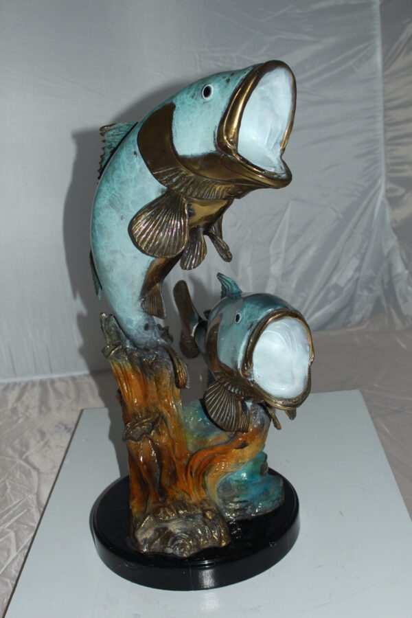 Two largemouth bass fish Bronze Statue -  Size: 17"L x 10"W x 24"H.