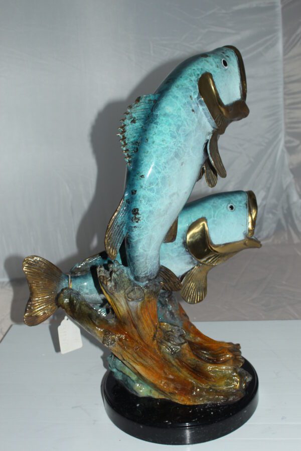 Two largemouth bass fish Bronze Statue -  Size: 17"L x 10"W x 24"H.