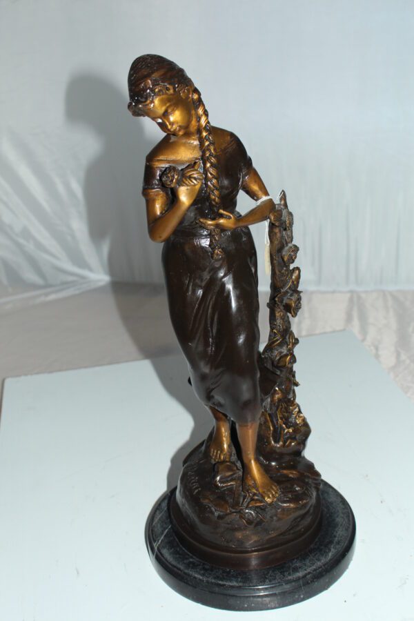 Standing girl Bronze Statue -  Size: 8"L x 8"W x 18.5"H.