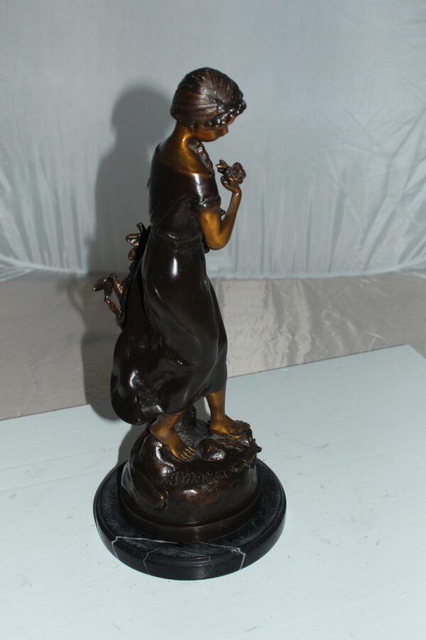 Standing girl Bronze Statue -  Size: 8"L x 8"W x 18.5"H.