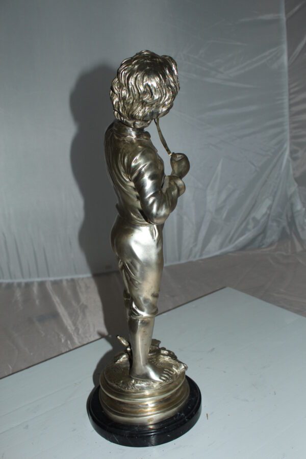 Boy with a Sling Bronze Statue -  Size: 10"L x 6.5"W x 21.5"H.