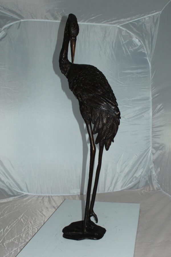 Crane head down fountain Bronze Statue -  Size: 10"L x 9"W x 44"H.