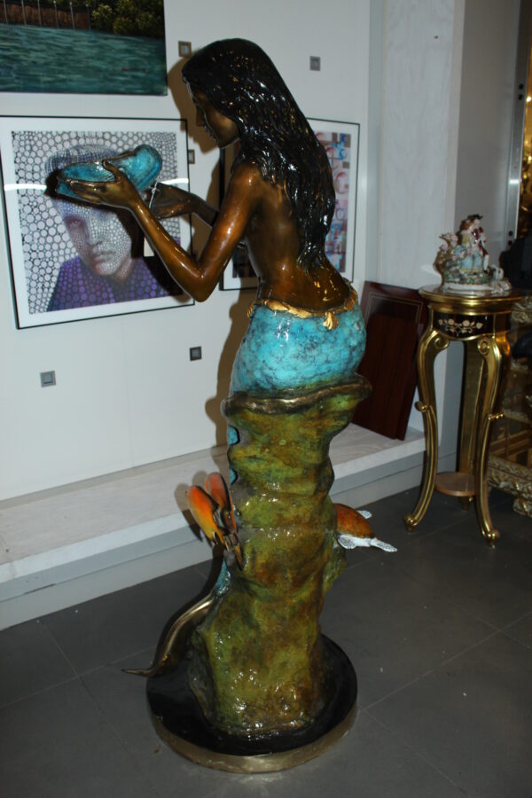 Mermaid holding shell L, W turtle and fish Bronze fountain -  38" x 24" x 68"H.