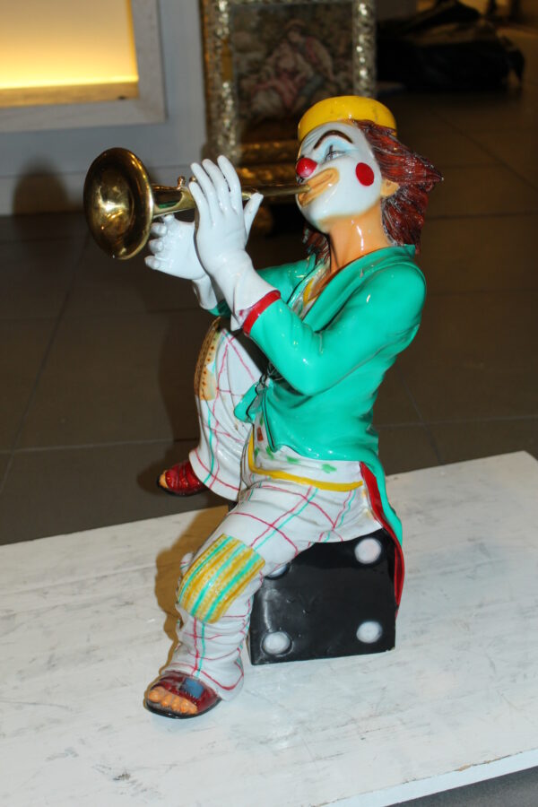 Clown Playing Instrument Bronze Statue -  Size: 12"L x 10"W x 20"H.