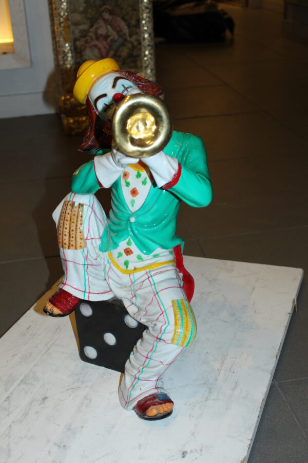 Clown Playing Instrument Bronze Statue -  Size: 12"L x 10"W x 20"H.