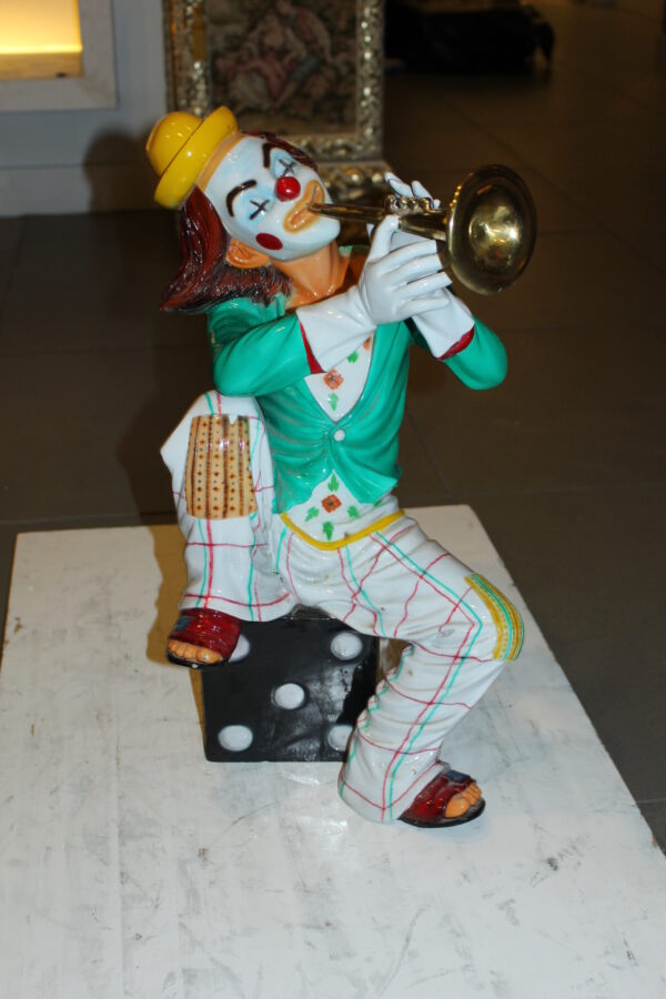 Clown Playing Instrument Bronze Statue -  Size: 12"L x 10"W x 20"H.