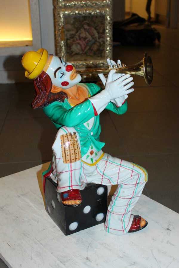 Clown Playing Instrument Bronze Statue -  Size: 12"L x 10"W x 20"H.