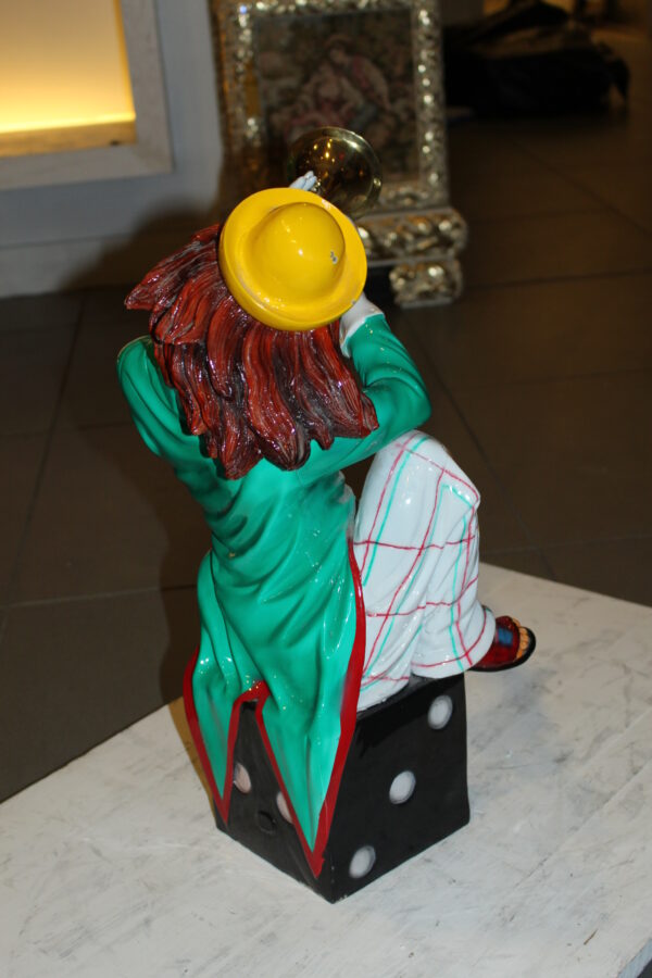 Clown Playing Instrument Bronze Statue -  Size: 12"L x 10"W x 20"H.