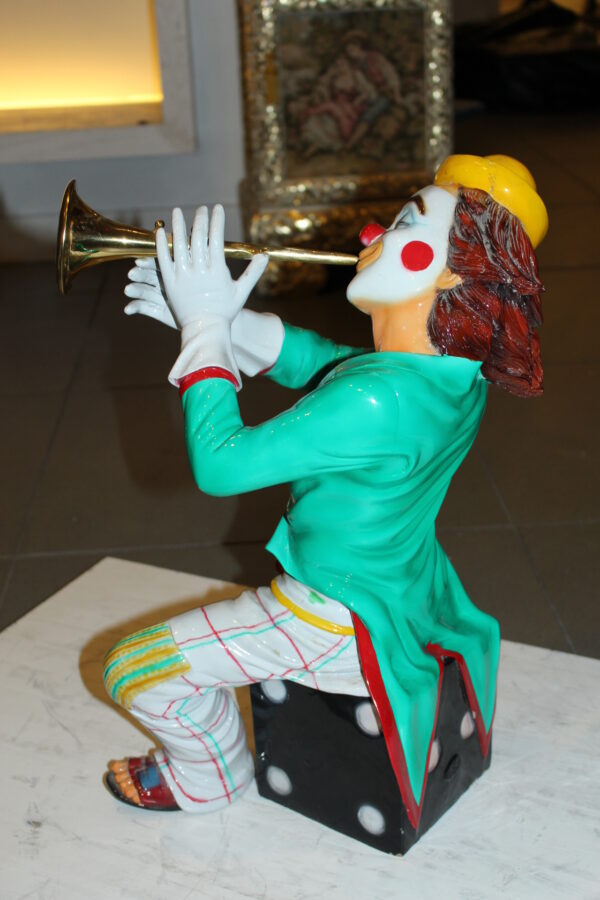 Clown Playing Instrument Bronze Statue -  Size: 12"L x 10"W x 20"H.