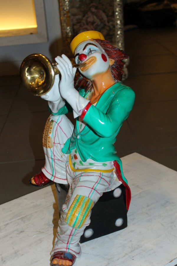 Clown Playing Instrument Bronze Statue -  Size: 12"L x 10"W x 20"H.