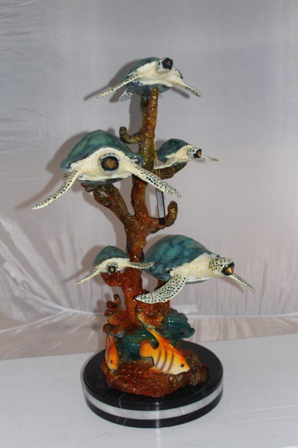 Five Sea Turtles Swimming Bronze Statue -  Size: 20"L x 16"W x 30"H.