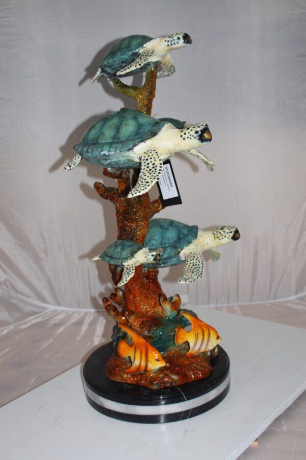 Five Sea Turtles Swimming Bronze Statue -  Size: 20"L x 16"W x 30"H.