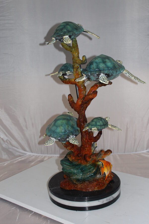 Five Sea Turtles Swimming Bronze Statue -  Size: 20"L x 16"W x 30"H.