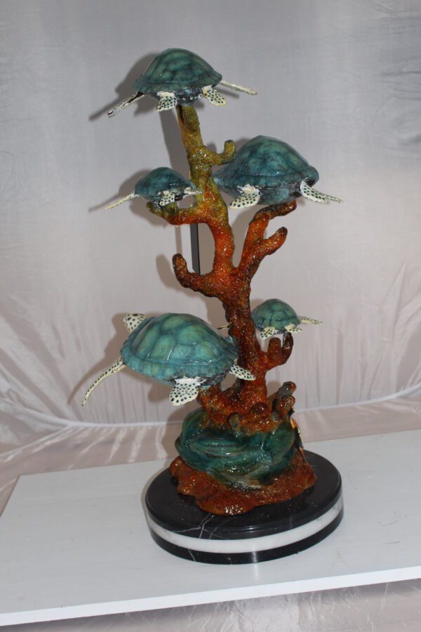 Five Sea Turtles Swimming Bronze Statue -  Size: 20"L x 16"W x 30"H.