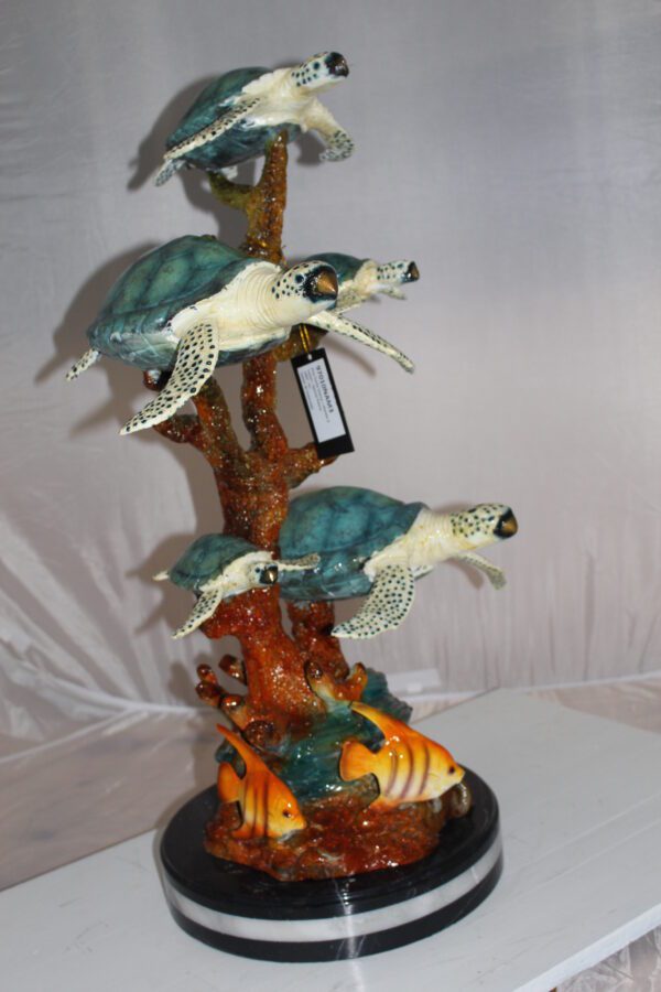 Five Sea Turtles Swimming Bronze Statue -  Size: 20"L x 16"W x 30"H.