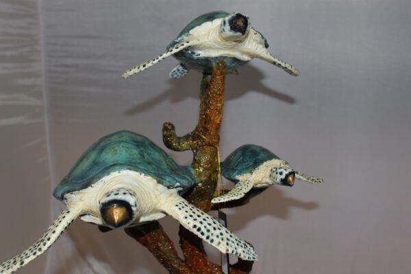 Five Sea Turtles Swimming Bronze Statue -  Size: 20"L x 16"W x 30"H.