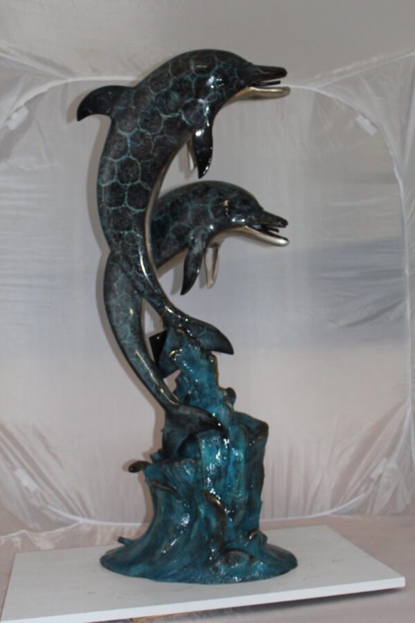 Two Dolphins fountain Bronze Statue -  Size: 22"L x 12"W x 46"H.