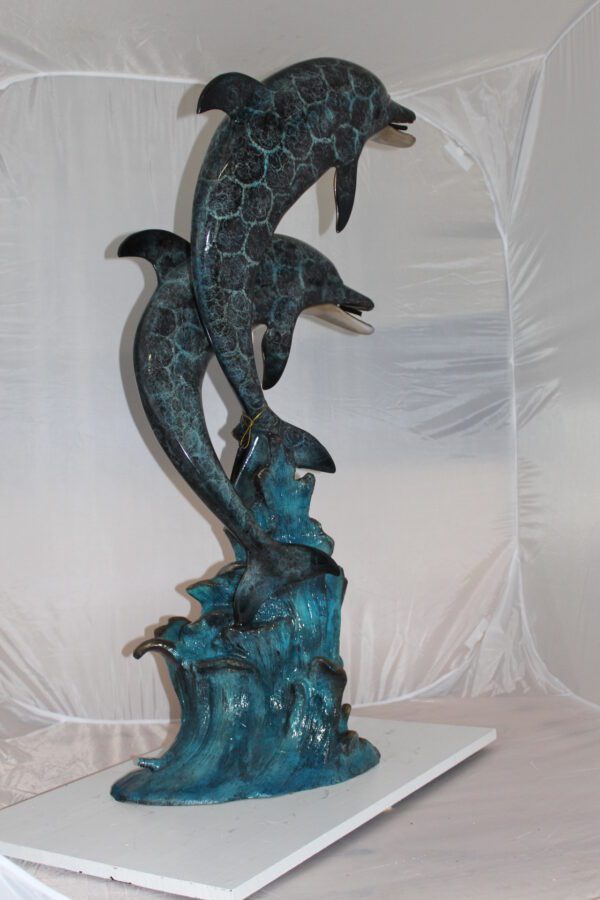 Two Dolphins fountain Bronze Statue -  Size: 22"L x 12"W x 46"H.