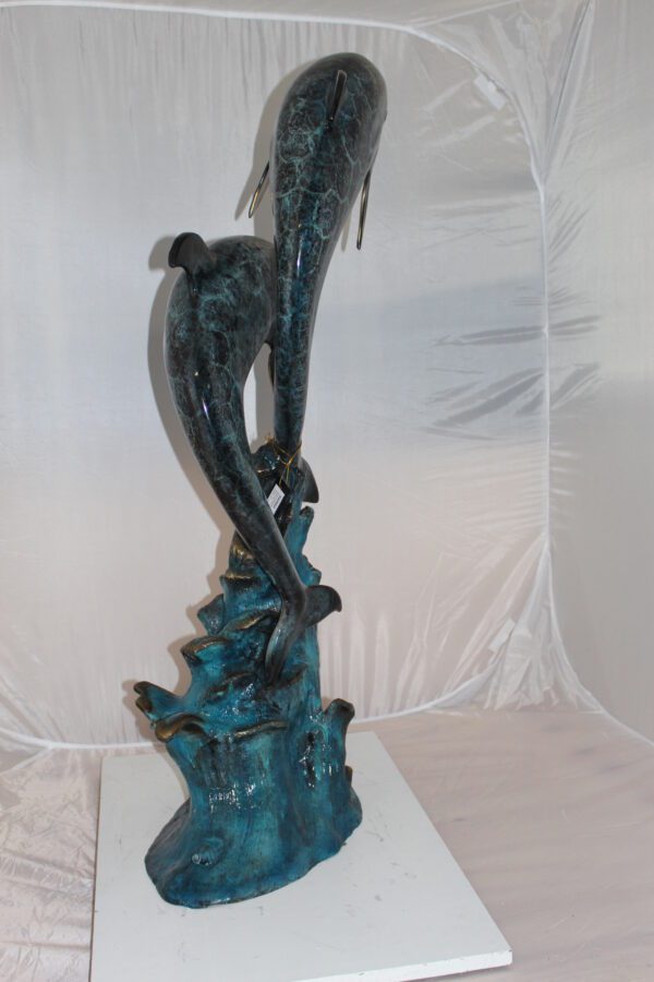 Two Dolphins fountain Bronze Statue -  Size: 22"L x 12"W x 46"H.