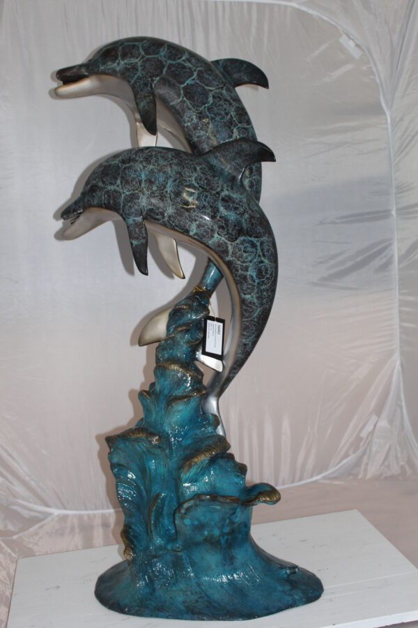 Two Dolphins fountain Bronze Statue -  Size: 22"L x 12"W x 46"H.