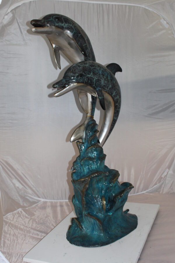 Two Dolphins fountain Bronze Statue -  Size: 22"L x 12"W x 46"H.