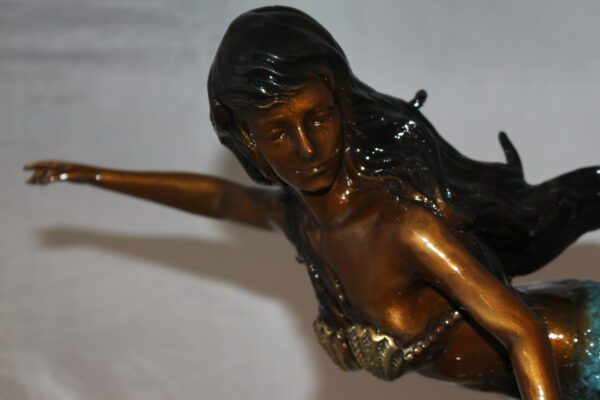 Mermaid w Dolphin and turtle Bronze Statue -  Size: 19"L x 9"W x 22"H.