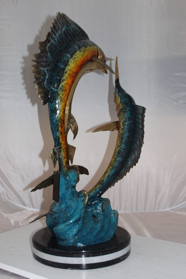 Two Sailfish Fish Bronze Statue Bronze Statue -  Size: 20"L x 16"W x 34"H.