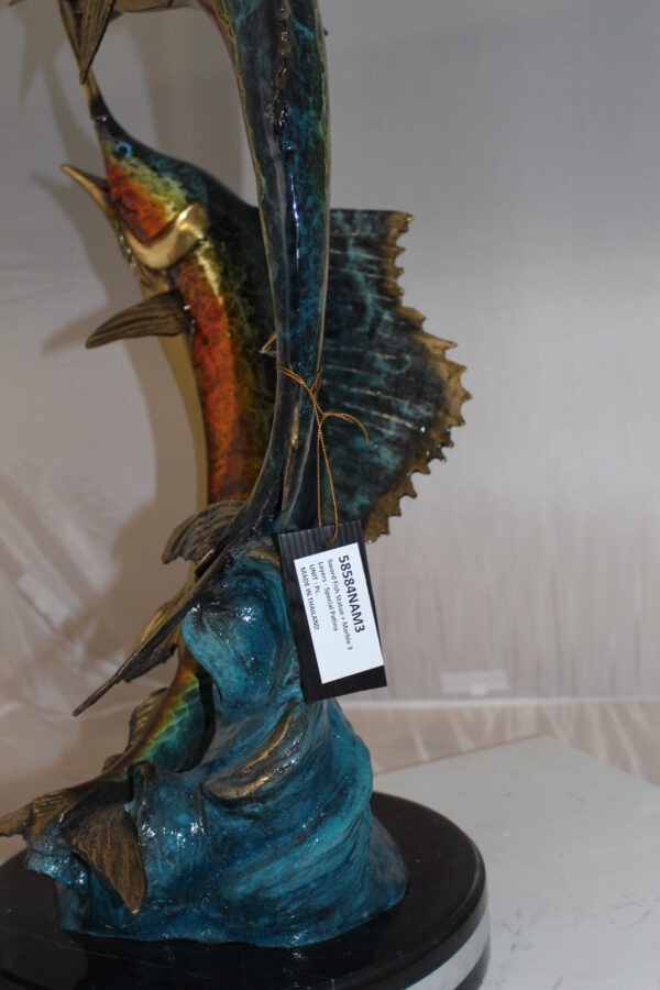 Two Sailfish Fish Bronze Statue Bronze Statue -  Size: 20"L x 16"W x 34"H.