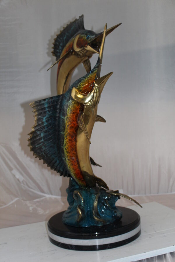 Two Sailfish Fish Bronze Statue Bronze Statue -  Size: 20"L x 16"W x 34"H.