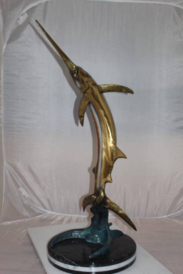 One Sailfish Bronze Statue -  Size: 18"L x 18"W x 43"H.