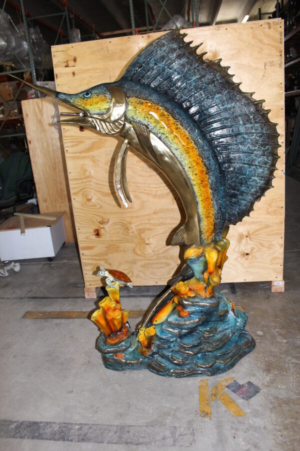 Large Sailfish Bronze Statue -  Size: 38"L x 24"W x 67"H.