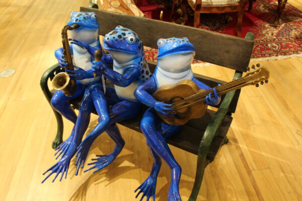 Musical Frogs on a Bench Bronze Statue -  Size: 41"L x 23"W x 33"H.