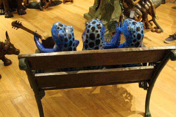 Musical Frogs on a Bench Bronze Statue -  Size: 41"L x 23"W x 33"H.