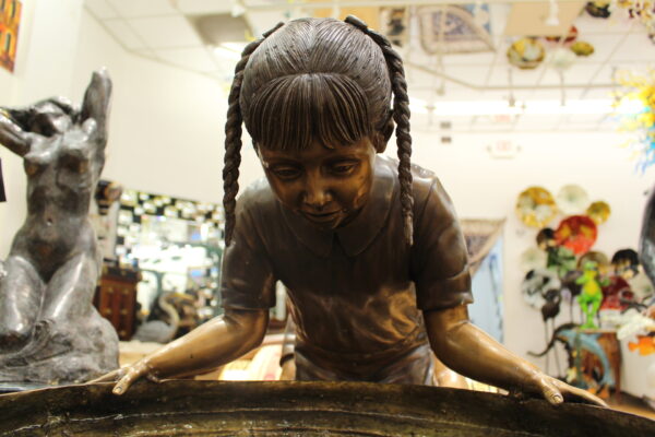 Boy Girl Drinking From Fountain Bronze Statue -  Size: 44"L x 24"W x 42"H.