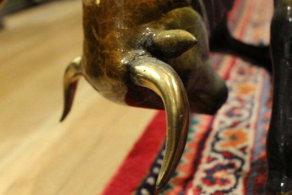 Bull Heads Down Small Bronze Statue -  Size: 24"L x 6"W x 16"H.