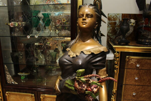 Woman Holding Bouquet Standing on Lily  Bronze Statue/Fountain 28" x27"x 60"H.