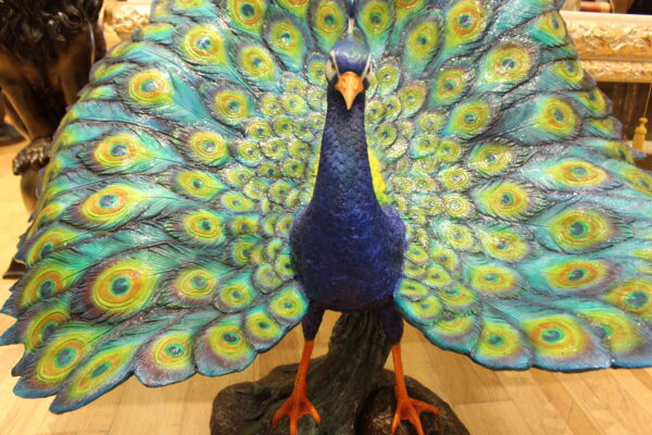 Colorful Peacock Bronze Statue -  Size: 24"L x 39"W x 35"H.