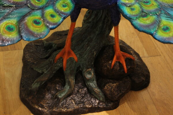 Colorful Peacock Bronze Statue -  Size: 24"L x 39"W x 35"H.