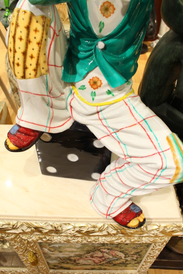 Colorful Clown Playing Instrument Bronze Statue -  Size: 18"L x 13"W x 31"H.