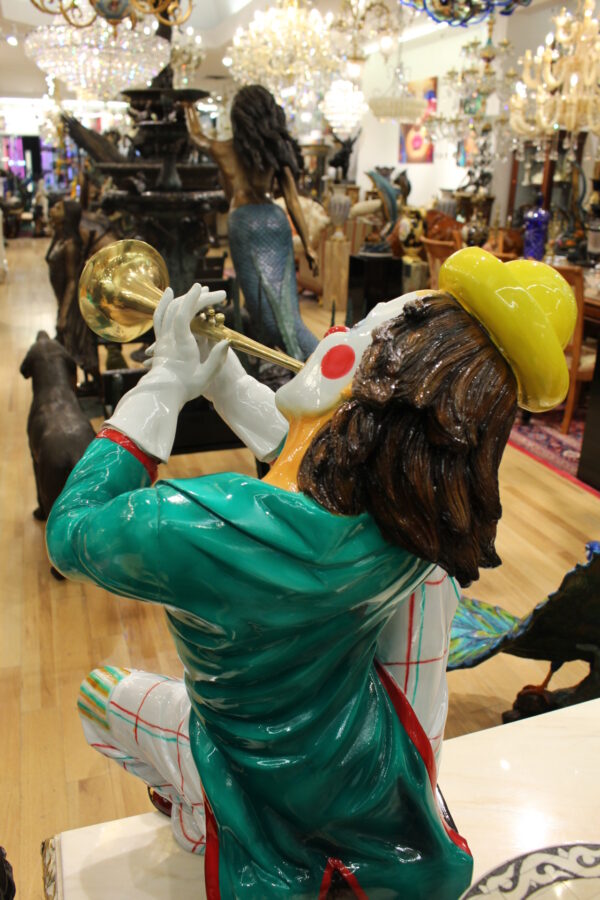 Colorful Clown Playing Instrument Bronze Statue -  Size: 18"L x 13"W x 31"H.