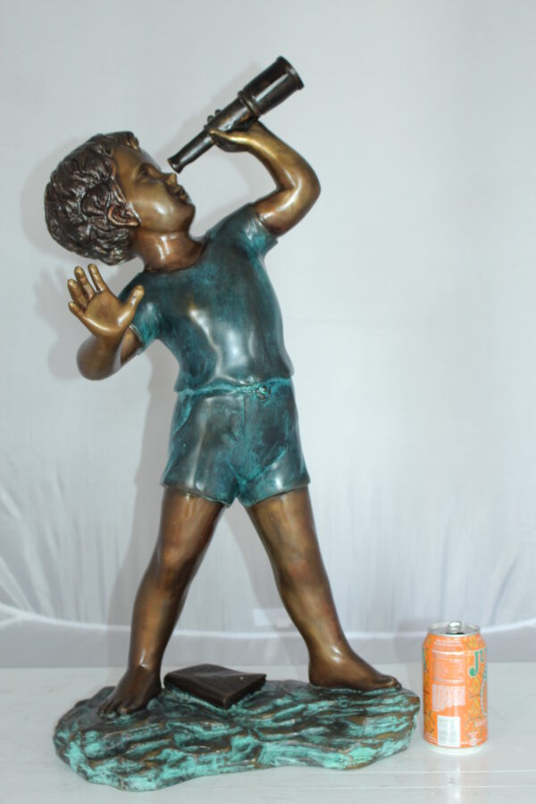 Boy with telescope Bronze Statue -  Size: 14"L x 10"W x 28"H.