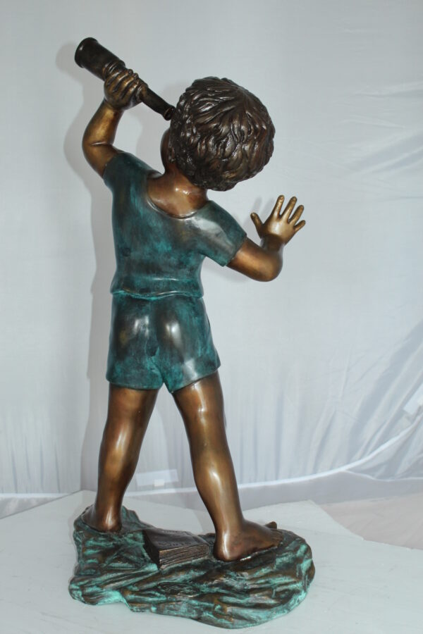 Boy with telescope Bronze Statue -  Size: 14"L x 10"W x 28"H.