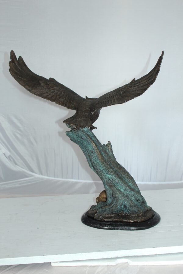 Owl with Rabbit Bronze Statue -  Size: 20"L x 8"W x 22"H.