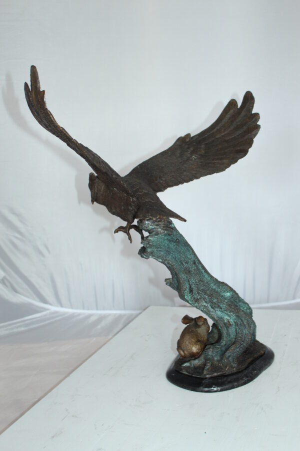 Owl with Rabbit Bronze Statue -  Size: 20"L x 8"W x 22"H.