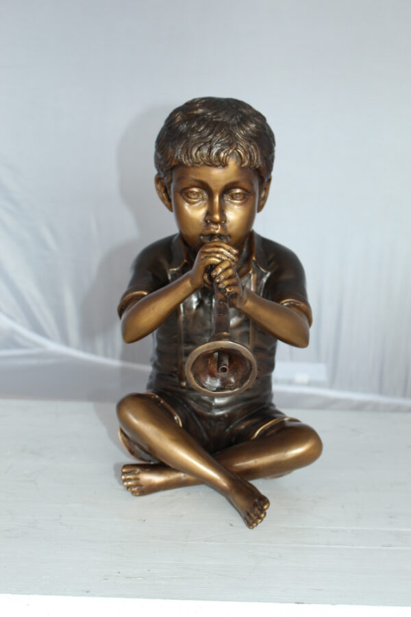 Boy with Flute fountain bronze statue -  Size: 7"L x 11"W x 14"H.