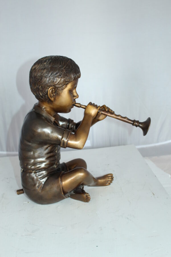 Boy with Flute fountain bronze statue -  Size: 7"L x 11"W x 14"H.