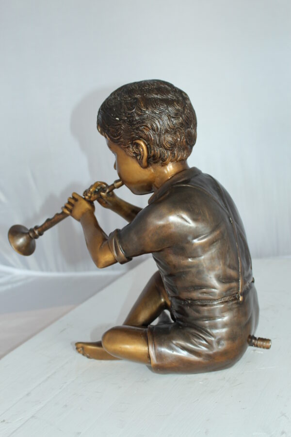 Boy with Flute fountain bronze statue -  Size: 7"L x 11"W x 14"H.