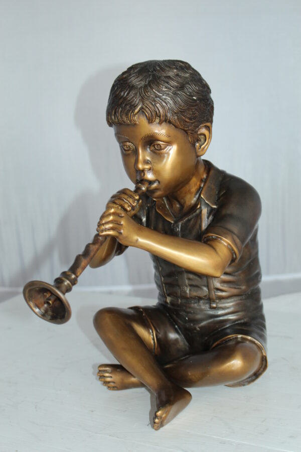 Boy with Flute fountain bronze statue -  Size: 7"L x 11"W x 14"H.