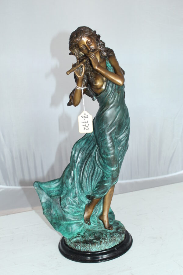 Musical Girl Bronze Statue -  Size: 8"L x 7"W x 19"H.