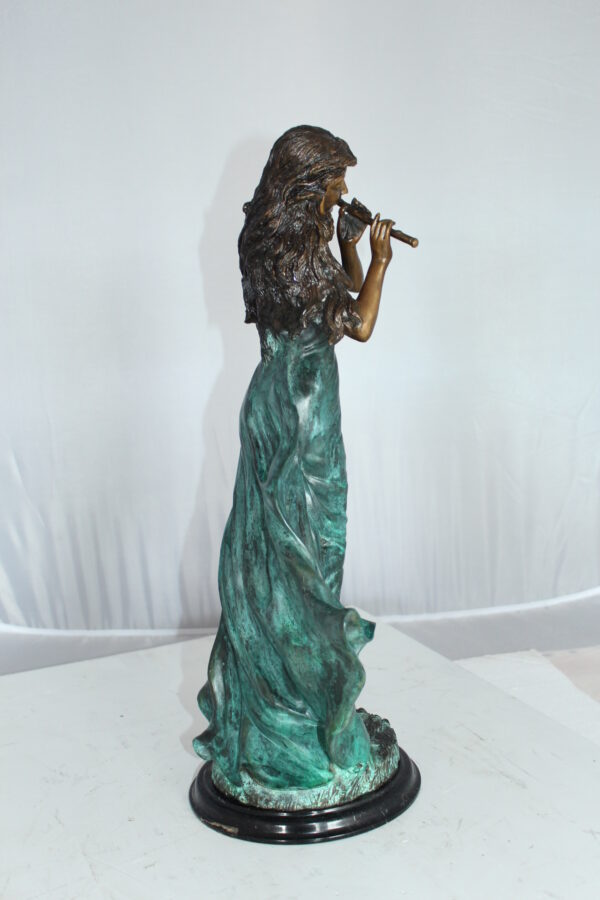 Musical Girl Bronze Statue -  Size: 8"L x 7"W x 19"H.